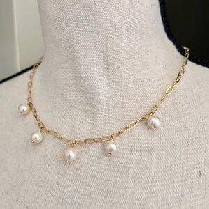 14k Gold Filled Freshwater Pearl Multi-Charm Necklace